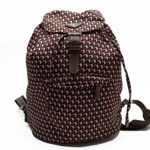 PRADA Backpack Triangle Logo Brown Black Pink Leather